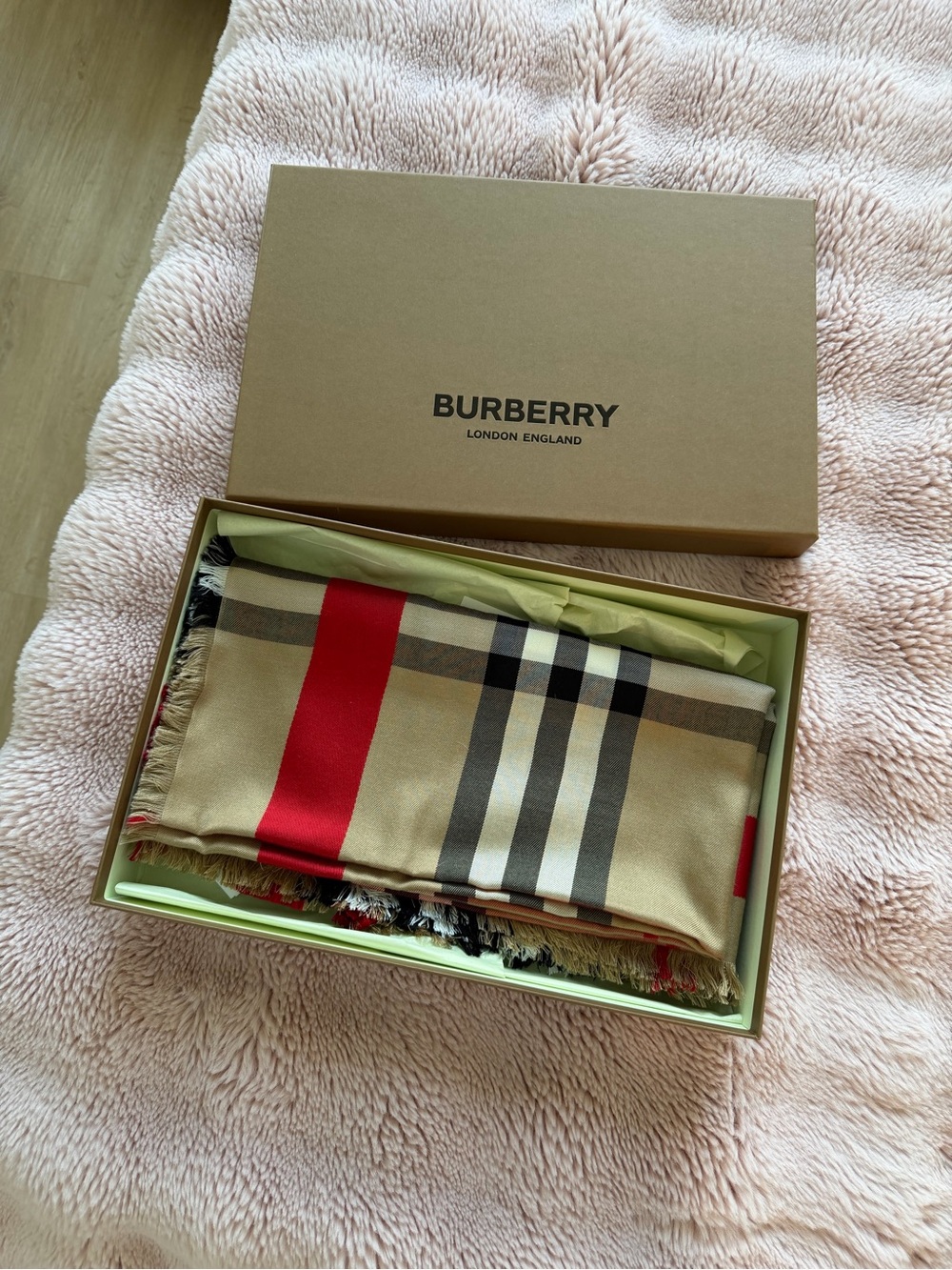 Burberry Beige Check Wool Blend Scarf